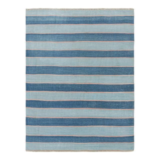 Rug & Kilim's Contemporary Dhurrie Rug in Blue Stripes - 5x7 For Sale