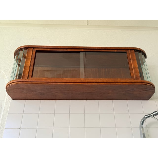 Wood Mid-Century Modern Polish Wall Showcase Cabinet in Beveled Glass and Wood Veneer, 1960s For Sale - Image 7 of 15