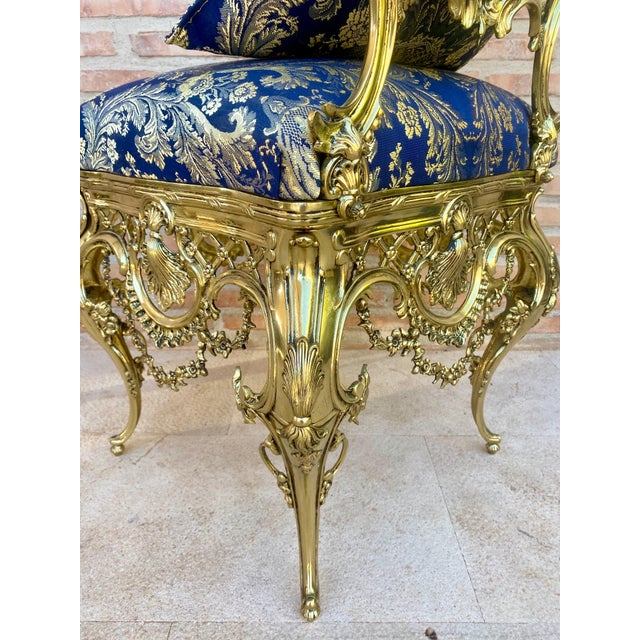 1930s Italian Rococo Style Giltwood Chair with Rich Blue Damask Upholstery For Sale - Image 16 of 18
