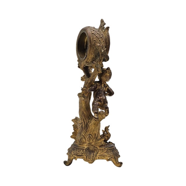Art Nouveau Figural Mantel Clock With Girl and Ducks Tree Form 15" For Sale - Image 9 of 9