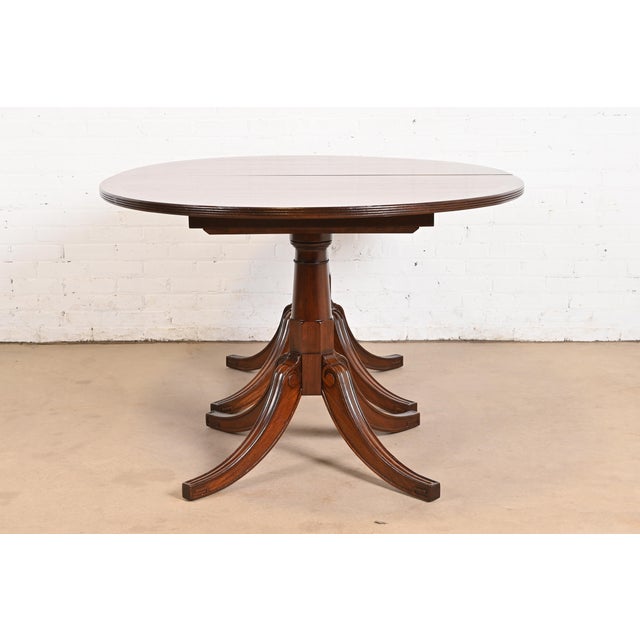 Baker Furniture Style Georgian Mahogany Double Pedestal Extension Dining Table, Newly Refinished For Sale - Image 11 of 12
