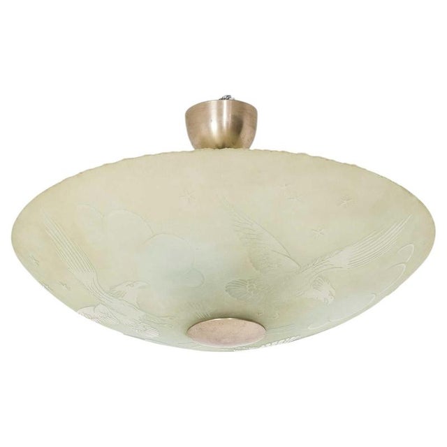 Scandinavian Modern Flush Mount in Glass and Nickel-Plated Metal, 1940s For Sale - Image 11 of 11