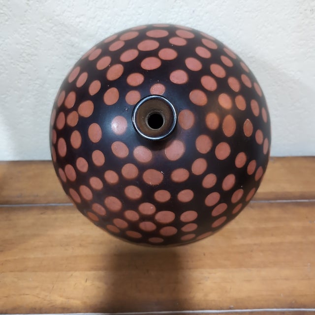 Black VTG Jose Sosa Peru Pottery Vase 10" Signed Black Terracotta Polka Dot Art For Sale - Image 8 of 12