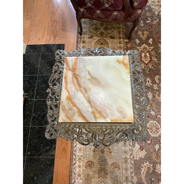 Stone Vintage Victorian Brass and Marble Side Table/Plant Stand For Sale - Image 7 of 7