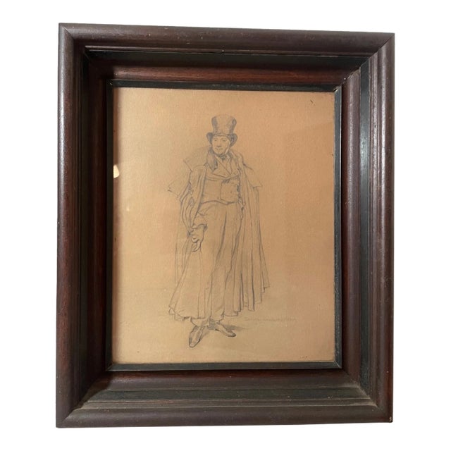 Antique 19th Century Original Dorothy Hammond Mason Man Realism Drawing Sketch For Sale