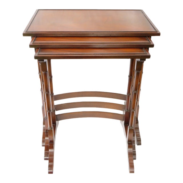 English Regency Faux Bamboo Mahogany Nesting Accent Tables, Set of 3 For Sale