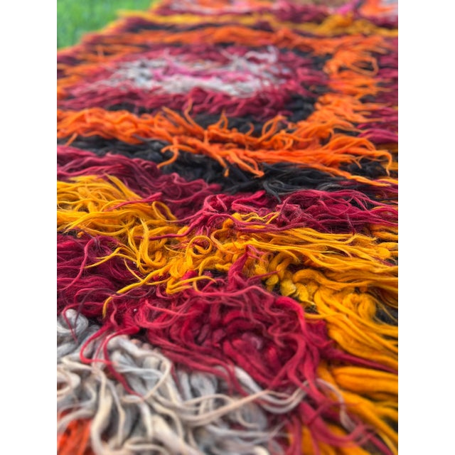 Vintage Turkish Tulu Rug in Orange,Brown,Black,Pink Shag Pile For Sale - Image 9 of 9