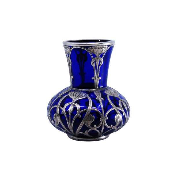 Silver Blue Glass Jar with Islamic Style Silver Cut For Sale - Image 8 of 8