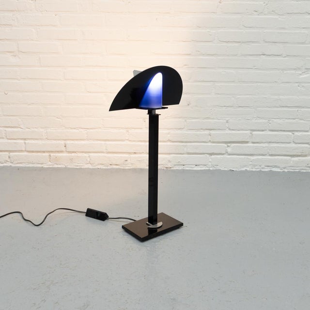 Rare postmodern table lamp from the 1980s, designed and produced by Dijkstra, the Netherlands. Made of black lacquered...