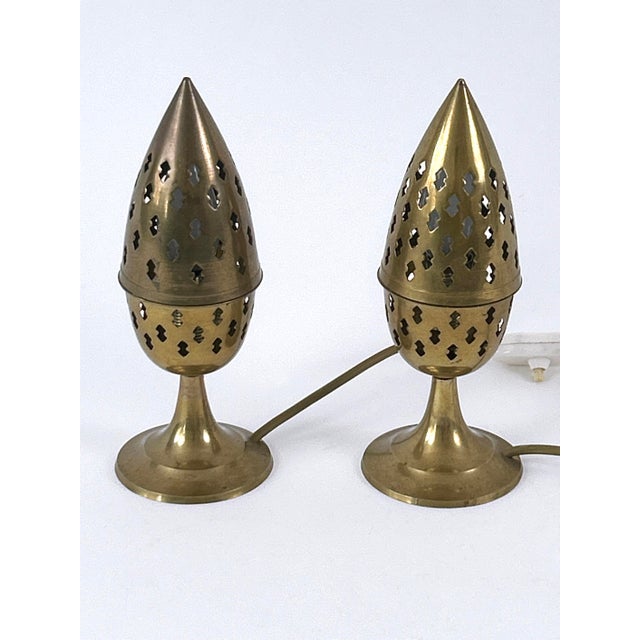 Perforated Brass Bedside Table Lamps, Sweden, 1960s, Set of 2 For Sale - Image 14 of 18