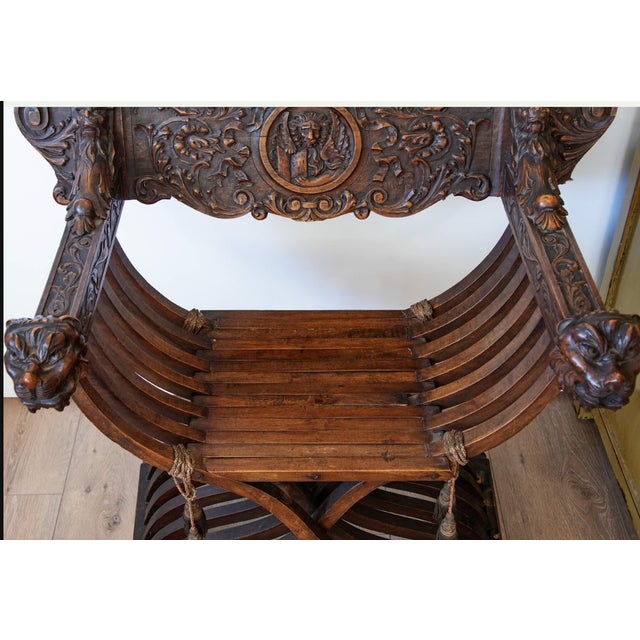 Traditional Late 19th Century Italian Renaissance Revival Carved Walnut Savonarola Chair For Sale - Image 3 of 5