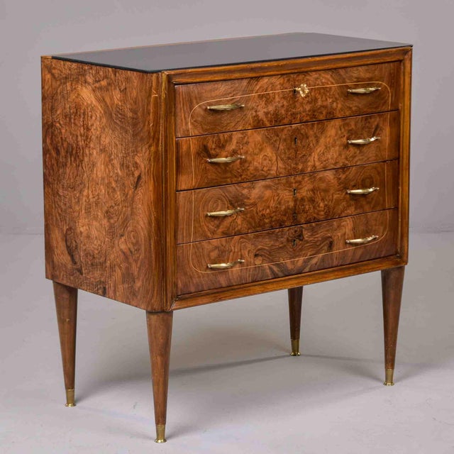 Italian Mid-Century Burl Walnut Four-Drawer Chest With Black Glass Top For Sale - Image 11 of 12