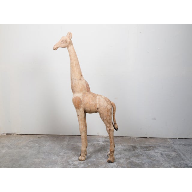 Mid-Century Modern Mid-Century American Carved Wooden Giraffe Sculpture with Natural Finish For Sale - Image 3 of 12