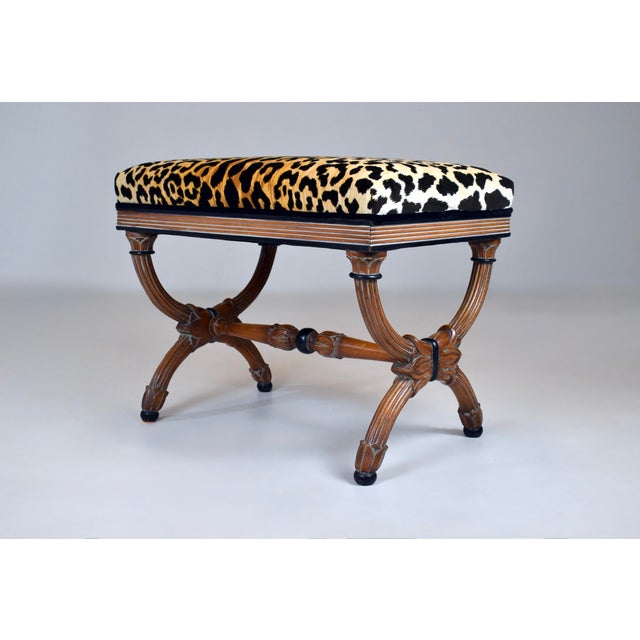 Chestnut Curule Form Stools / Benches in Leopard Velvet, Circa 1955, Italy For Sale - Image 8 of 13