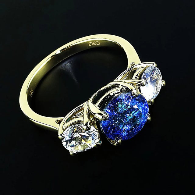 Metal Blue Tourmaline and White Cambodian Zircon Cocktail Ring For Sale - Image 7 of 9