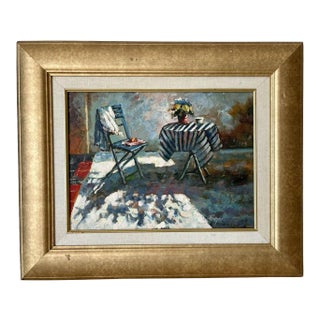 Richard Boyer 1990s Impressionist Cafe Painting Framed For Sale