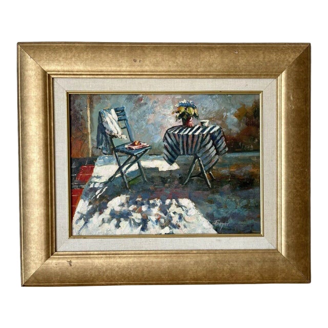 Richard Boyer 1990s Impressionist Cafe Painting Framed For Sale