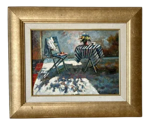 Richard Boyer 1990s Impressionist Cafe Painting Framed