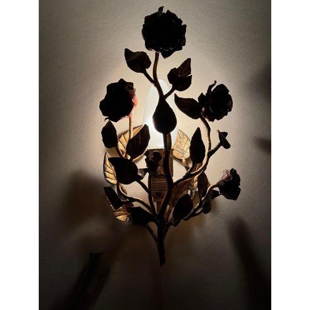 Hollywood Regency Italian Hand-Forged Rose Wall Lamps, 1950s, Set of 2 For Sale - Image 13 of 15