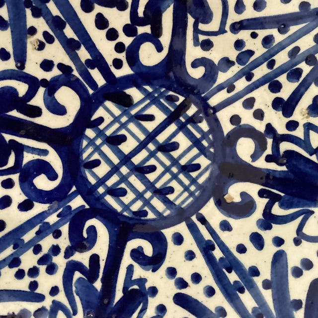 Ceramic Antique Andalusian Ceramic Blue & White Glaze Wall Plate From Fajalauza (Granada) Spain For Sale - Image 7 of 12