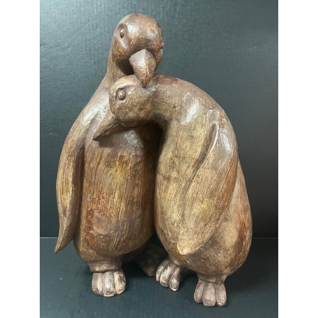Late 20th Century Vintage Large Hand Carved Wooden Penguin Couple Sculptural Statue For Sale - Image 5 of 10