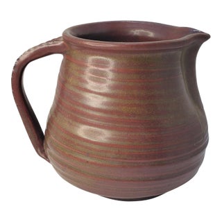 Rustic English Stoneware Pitcher With Gold and Burgundy Glaze For Sale