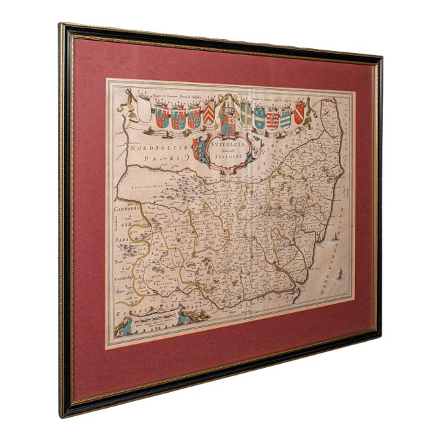 Antique Suffolk County Map, Dutch, Atlas Novus, Joan Blaeu, Cartography, c.1645 For Sale