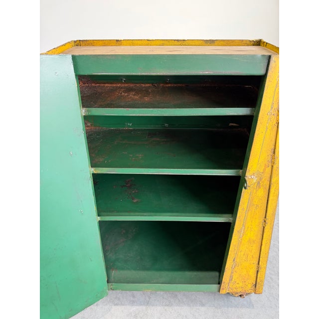 Vintage Industrial Yellow Metal Rolling Cabinet Cart For Sale - Image 11 of 12