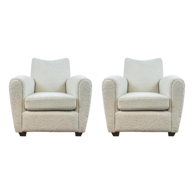 Modern Natural Faux Shearling Teddy Club Chairs Pair For Sale