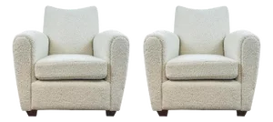 Modern Natural Faux Shearling Teddy Club Chairs Pair