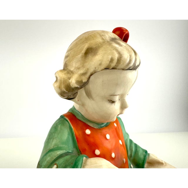 1950s Japanese Ceramic Boy Musician & Little Red Riding Hood Girl Figurines, a Pair For Sale - Image 11 of 14