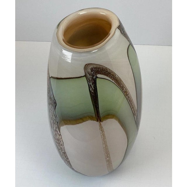 Glass Hand-Blown Art Glass Vase, Cream Green & Brown Modern Design For Sale - Image 7 of 10