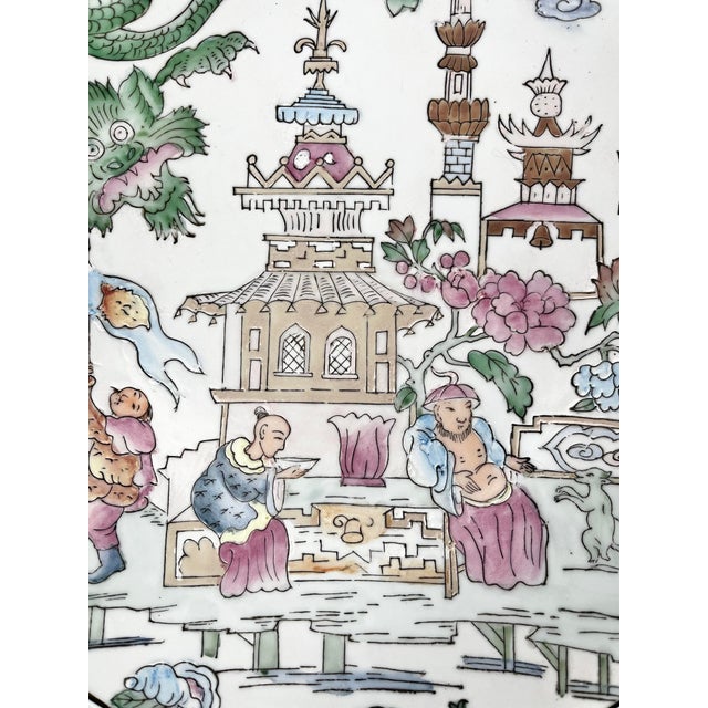 Chinoiserie Vintage Pastel Chinoiserie Large Decorative Plate For Sale - Image 3 of 10
