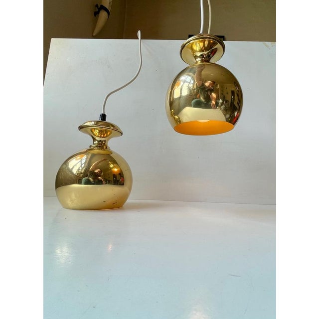Mid-Century Modern Vintage Brass Pendant Lamps attributed to Hans-Agne Jakobsson for Markaryd, 1960s, Set of 2 For Sale - Image 3 of 13