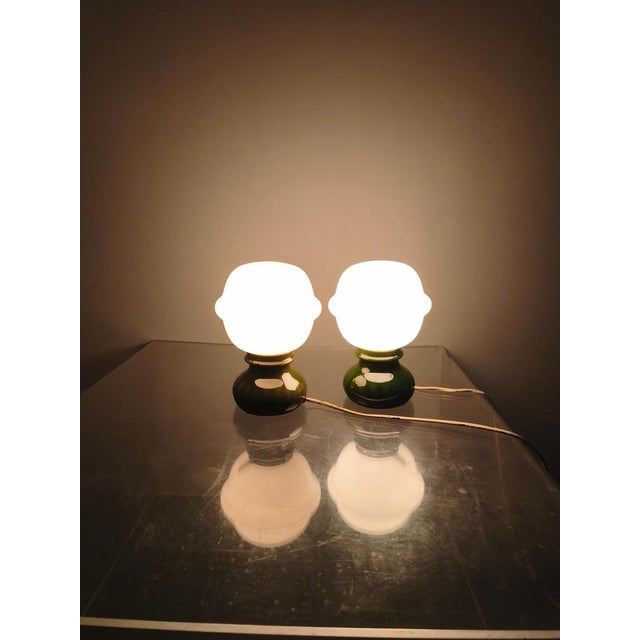 Milk Glass and Green Ceramic Table Lamps, Czech, 1970s, Set of 2 For Sale - Image 6 of 13