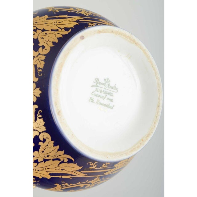 Porcelain Vase with Deep Cobalt Blue Glaze and Gilded Floral Motifs from Rosenthal, 1940s For Sale - Image 4 of 5