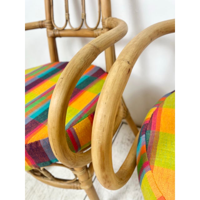 Brown Vintage Tall Back Rattan Arm Chairs- A Pair For Sale - Image 8 of 12