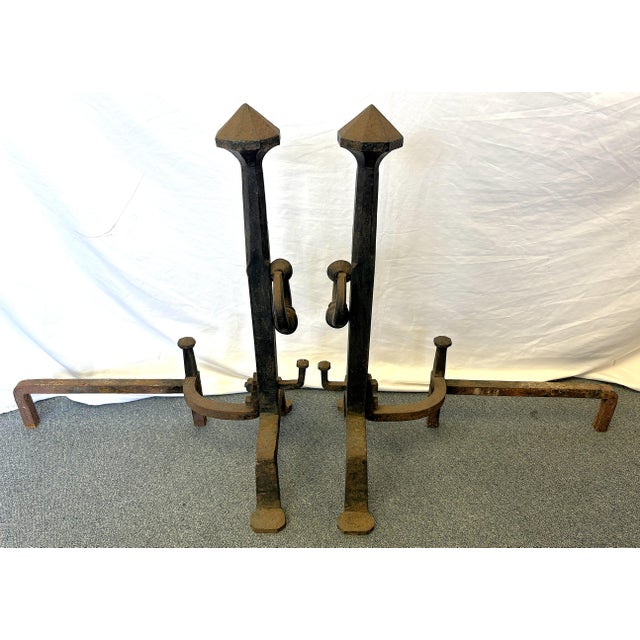 Early 1900's Addison Mizner Mediterranean/ Spanish Colonial Revival Hand Forged Wrought Iron Andirons - A Pair For Sale - Image 13 of 18