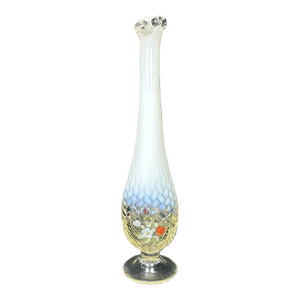 Vintage Fenton Hand Painted Opalescent Swung Pedestal Vase