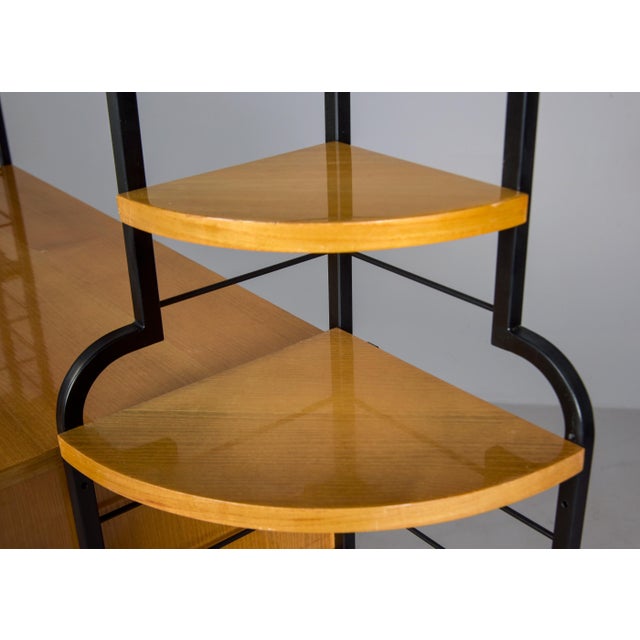 Mid-Century Modern Mid Century Italian Free Standing Blond Wood and Black Metal Shelf Cabinet For Sale - Image 3 of 12