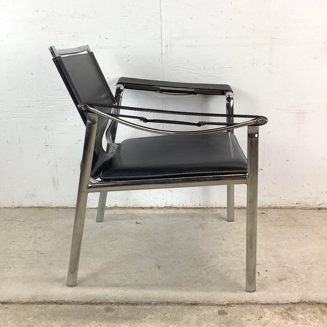 Late 20th Century Modern Chrome and Leather Armchair With Minimalist Silhouette For Sale - Image 5 of 12