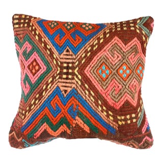 Embroidered Kilim Rug Pillow Cover For Sale