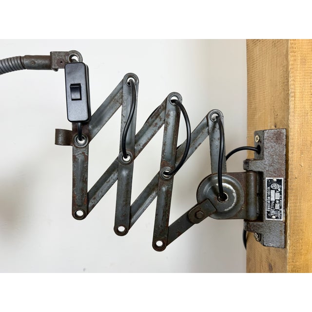 Grey Industrial Scissor Wall Lamp from Elektroinstala, 1960s For Sale - Image 9 of 16