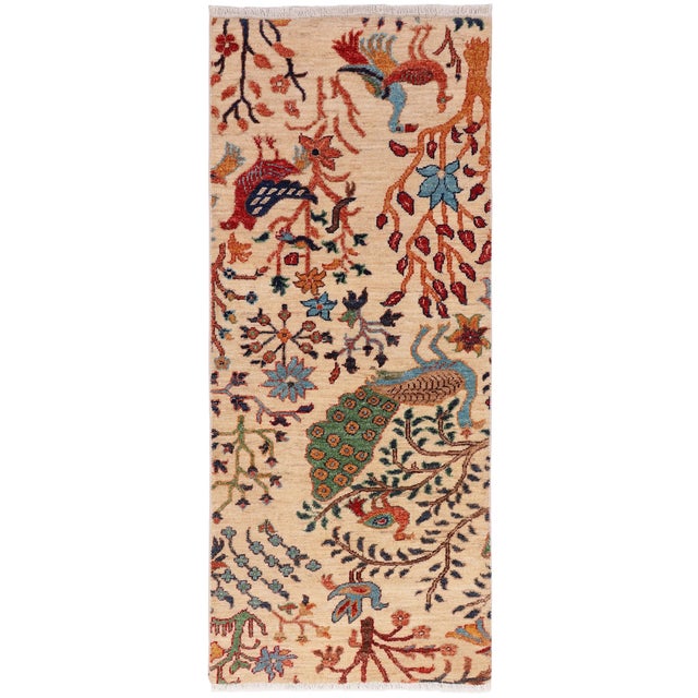 Shabby Chic Ziegler Beige/Blue Wool Runner Rug- 2'0'' X 4'11'' For Sale - Image 10 of 10