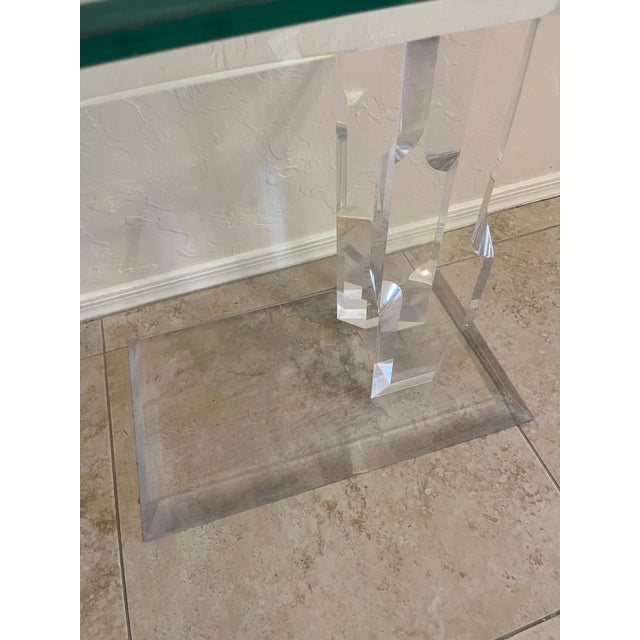 1980s Mid Century Modern Lucite Glass Side Table Style of Karl Springer For Sale - Image 10 of 12