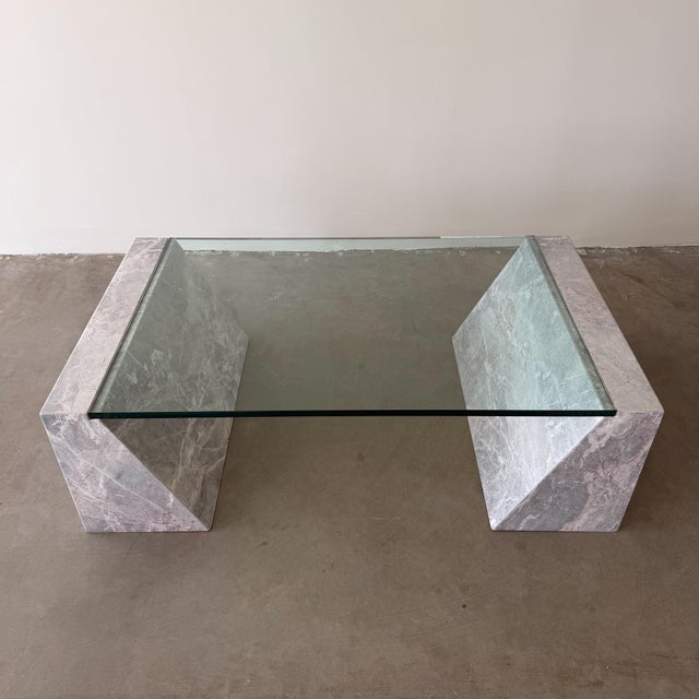 1980s Vintage 1980s Postmodern Marble Stone and Glass Coffee Table For Sale - Image 5 of 11