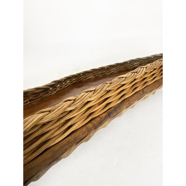 Gold Vintage French Tray in Olive Wood and Rush, 1960 For Sale - Image 8 of 16