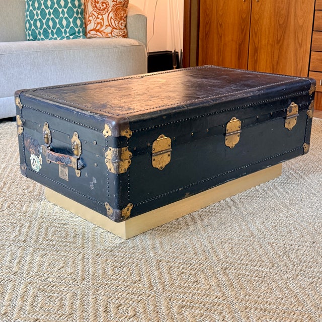 Contemporary Vintage R.L. Macy Steamer Trunk on Base For Sale - Image 3 of 14