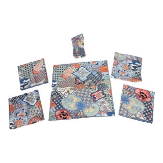 1970s Colorful Japanese Imari Style Cotton Napkins- Set of 6 For Sale