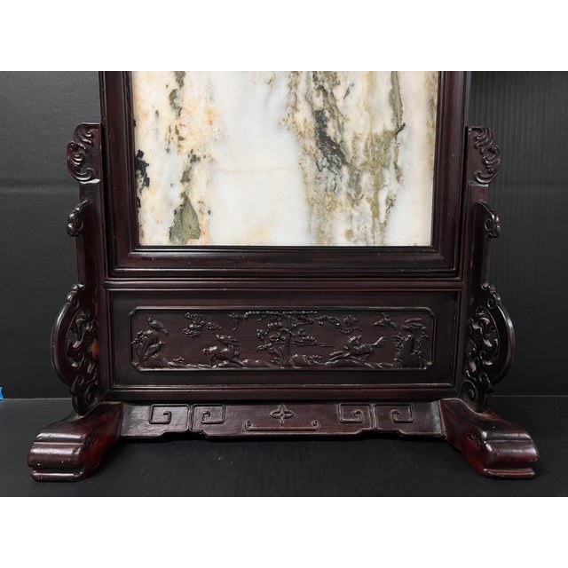 Late 20th Century Chinese Art Hardwood and Marble Dream Stone Mini Table Screen For Sale In New York - Image 6 of 11
